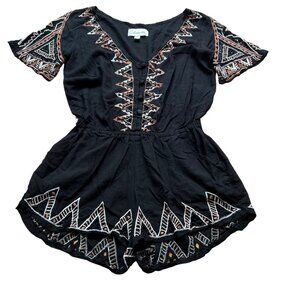 Cleobella Size S Caroline Black Embroidered V-Neck Short Sleeve Romper